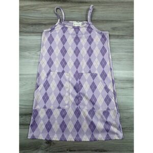 Btween Girls Purple Argyle Jumper Dress Size 7‎ Sleeveless Pockets 3G2244